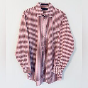Hathaway Platinum Gingham Check Red White Blue Men's Button Down Dress Shirt